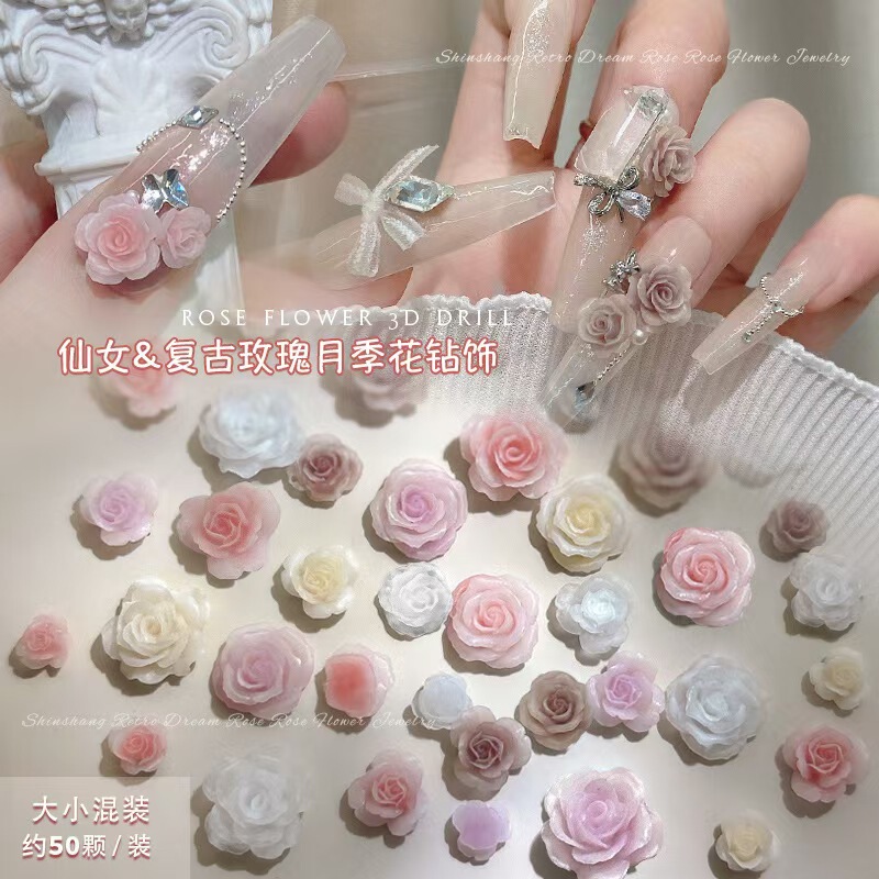 Mixed Size Rose Flower Nail Art Decorations, Camellia Small Flowers, Resin Accessories for Three-Dimensional Nails