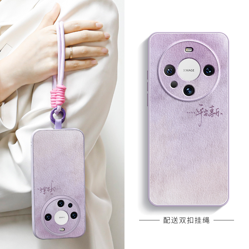 Xx157 gradient ping an pen calligraphy [grass purple] liquid lambskin double buckle lanyard