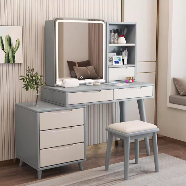 회색 + 흰색 LED 거울, 사각 스툴 포함, 좌우 구분 없음