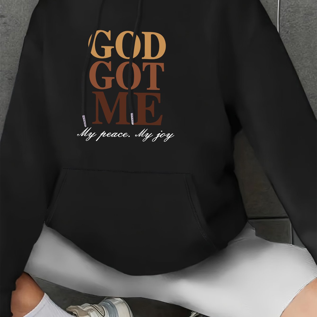 European Size Letter Print Kangaroo Pocket Hoodie, Casual Long Sleeve Drawstring Hooded Sweatshirt, Women_voghion.com