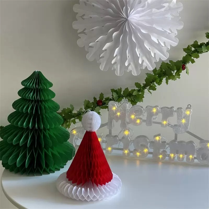 Decoraciones navideñas, gorros de Papá Noel, bolas de panal, bolas de papel, adornos para árboles de Navidad, decoración para centros comerciales, escuelas y festividades. image 4