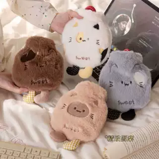 可爱毛绒圆滚滚小猫热水袋注水暖水袋学生冬季卡通保暖暖宝宝批发