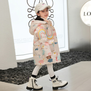Winter children's down jacket girls long white duck down hooded little girl children's foreign style coat 3-8 years old