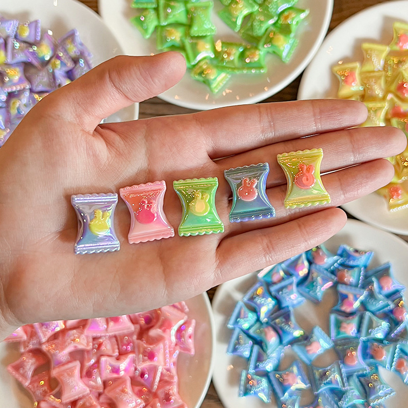 Accesorios para el cabello DIY de color sólido caramelo cuadrado con agujero recto, producto semiacabado hecho a mano, material para anillos y cuerdas de pelo, de fábrica.