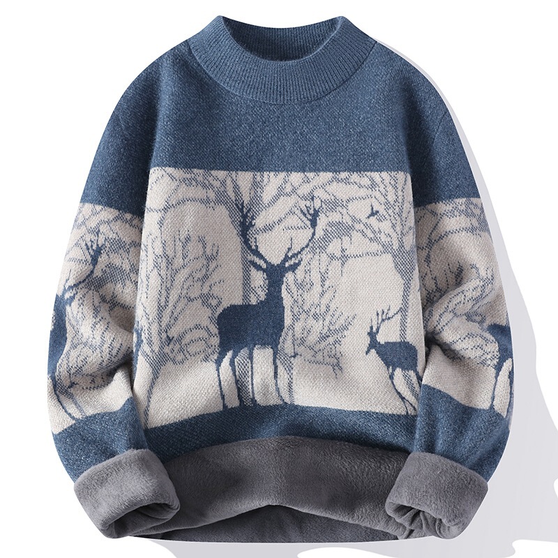 Chenille half turtleneck sweater men's winter teenagers fleece-lined thickened bottoming shirt High School student warm top