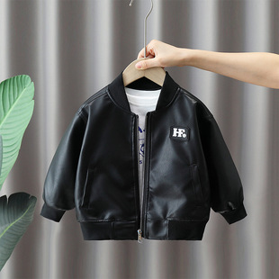 Children's Spring and Autumn Jacket 2025 New Boys' Black Leather Jacket Stylish Trendy Boys' Spring Top