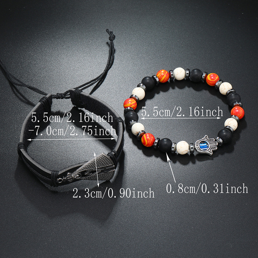Retro Devil's Eye Palm Pu Leather Beaded Unisex Bracelets display picture 28