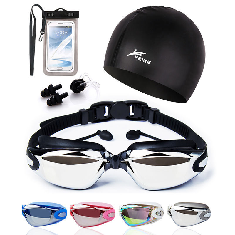 Gafas de natación para hombres de alta definición, gafas de natación anti-neblame para adultos, niños y niñas con tapones de auriculares, gafas de natación de marco grande, cubierta de sombrero