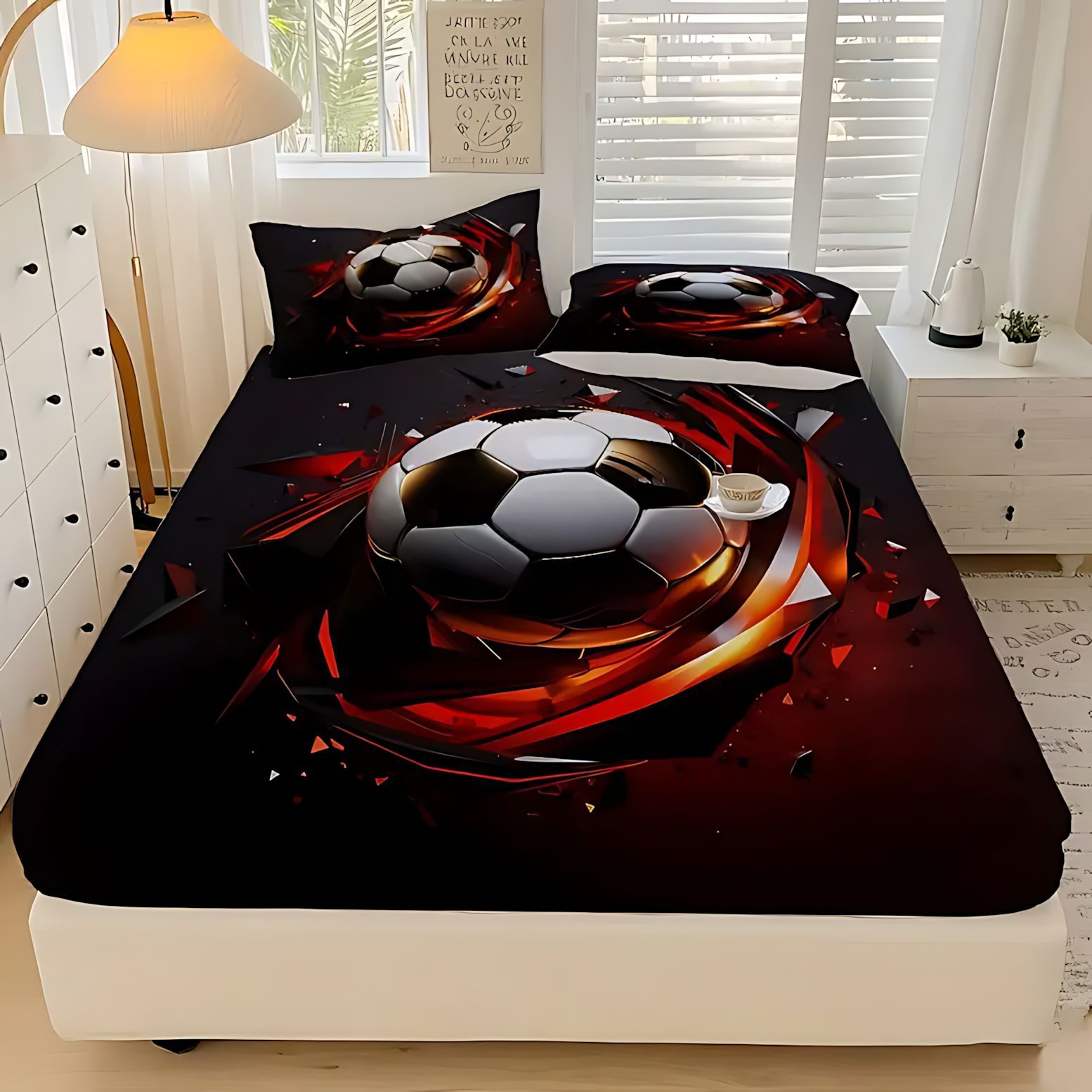 TEMU / JIT clásico de moda creativo fútbol HD impresión digital cama gaza pillow cover kit textil transfronterizo