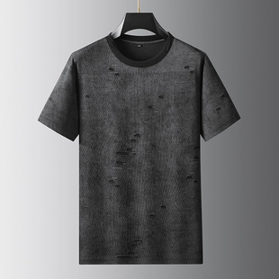 2025 Summer Short-Sleeved T-Shirt Plus Size High Weight Tie-Dye Men's Casual T-Shirt Round Neck Half-Sleeved Loose