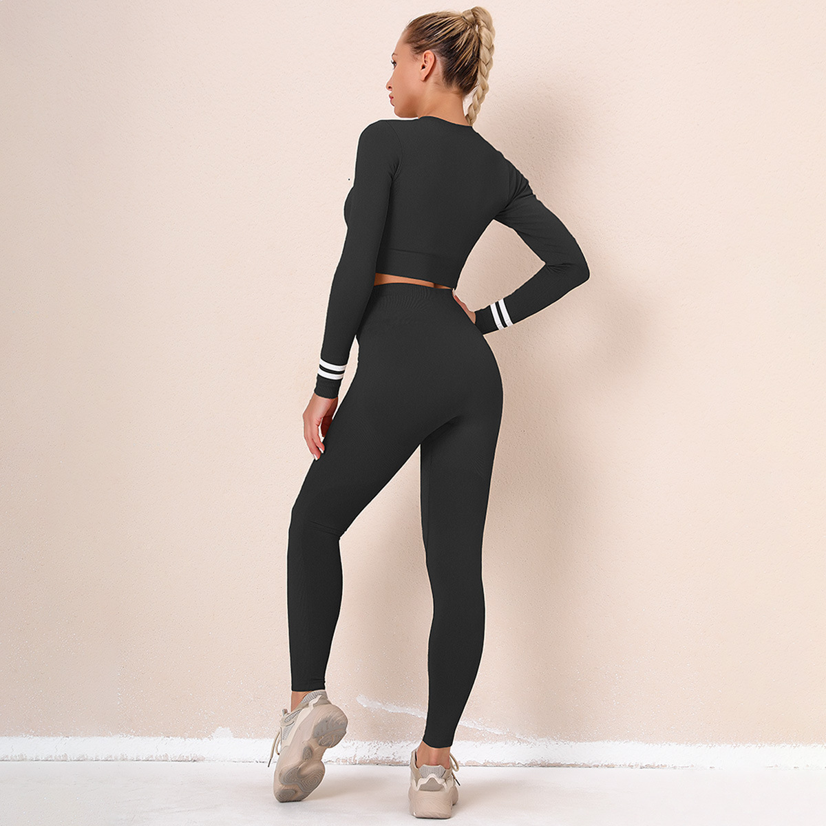 sexy long-sleeved zipper breathable tight-fitting yoga top & legging set NSNS52500