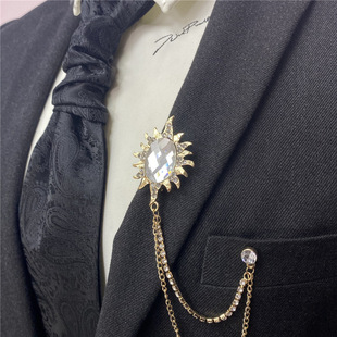 ins Vintage Chain Tassel Cross Collar Needle Men's Elegant Suit Accessories Exquisite Pin Large Collar Needle Luxury