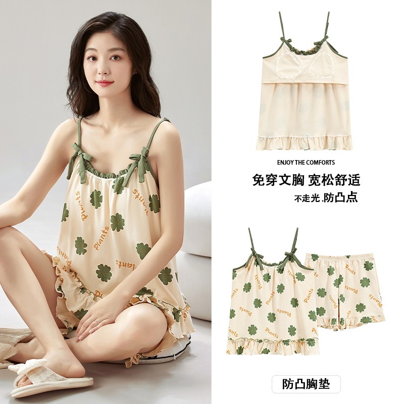 Women's Sleeveless Vest with Chest Pad Sling Pajamas for Summer Sweet and Cute Princess Style Outwear suit Women's Sleeveless Vest with Chest Pad Sling Pajamas for Summer Sweet and Cute Princess Style Outwear suit