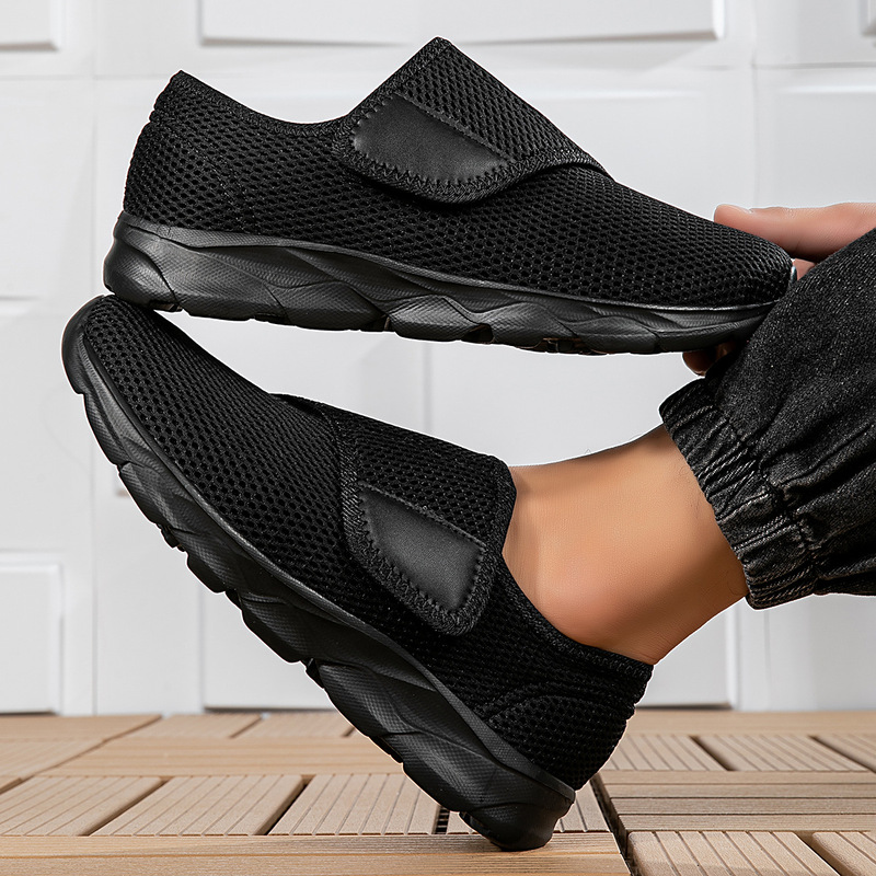 Men's Casual Sports Shoes with Wide Toe and Wide Fit, Mesh Fabric, Comfortable and Breathable, with Velcro Fasteners, Simple and Convenient, Lightweight and Versatile