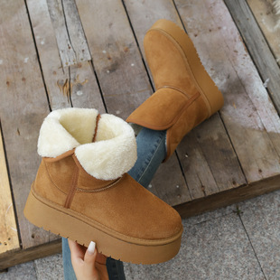Winter New Snow Boots Large Size Foreign Trade Flat High-Tube Northeast Cotton Shoes for Women with Plush Thickened Warm Snow Boots for Women