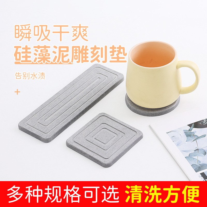 Barra de cocina de barro de diatomeas tallada Barra de cocina absorbente antideslizante Baño de montaña de drenaje almohadilla de aislamiento redondo cuadrado
