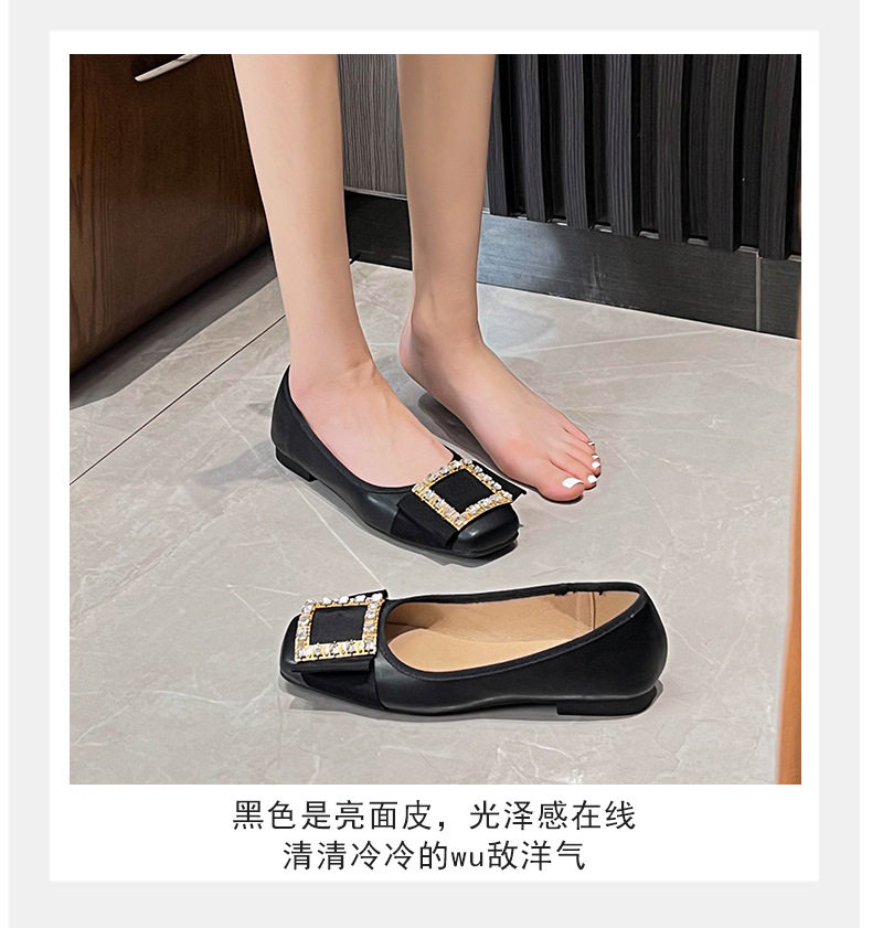 Giày búp bê nữ mũi vuông quai ngang miệng nông đính đá, đế bệt êm chân — Màu mơ, Màu đen chi tiết 26