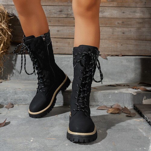 Women's winter new arrival lined slip-on mid-calf boots with thick soles and platform Martin boots in large sizes