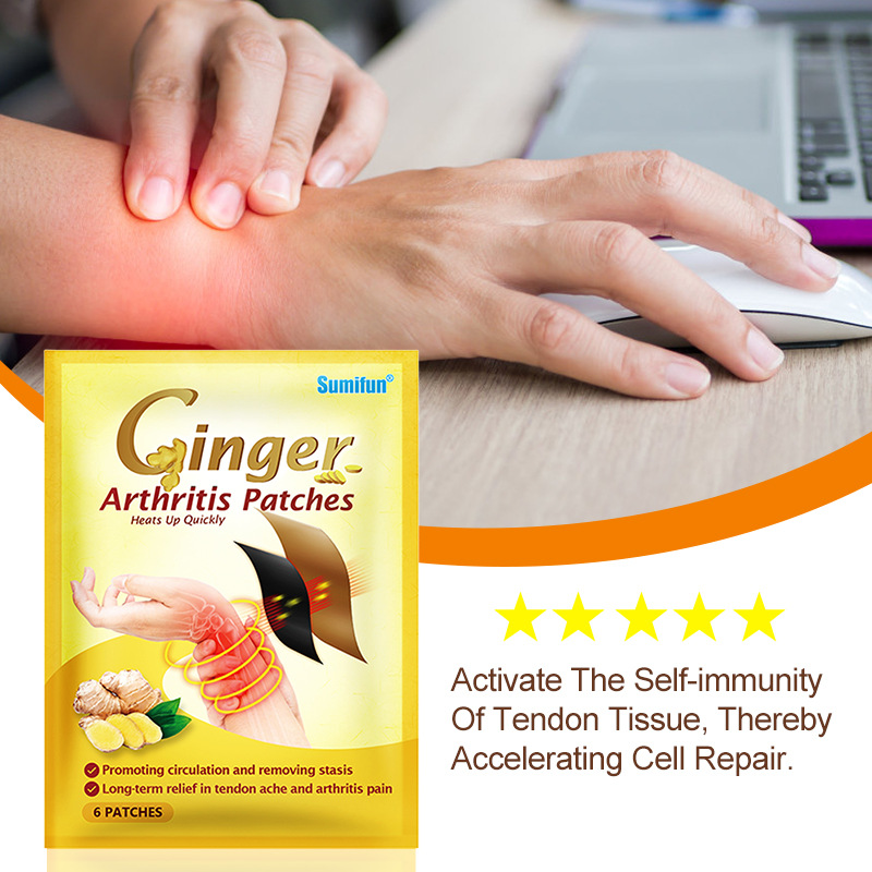 6 Stück, Sumifun Ingwer-Gelenk-Sehnenscheiden-Patch, schwarze Salbe, selbsterhitzendes Pflaster K06701 K0701_voghion.com