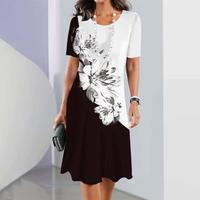 2023 AliExpress bán chạy hoa 3D in kỹ thuật số thời trang giản dị rộng rãi phụ nữ váy cổ tròn cỡ lớn