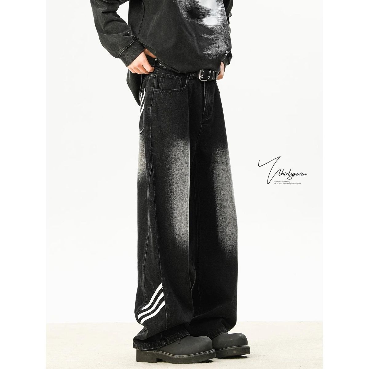 Pantalones Jeans de Rayas para Hombre de Denim, Corte Recto, para Uso Diario