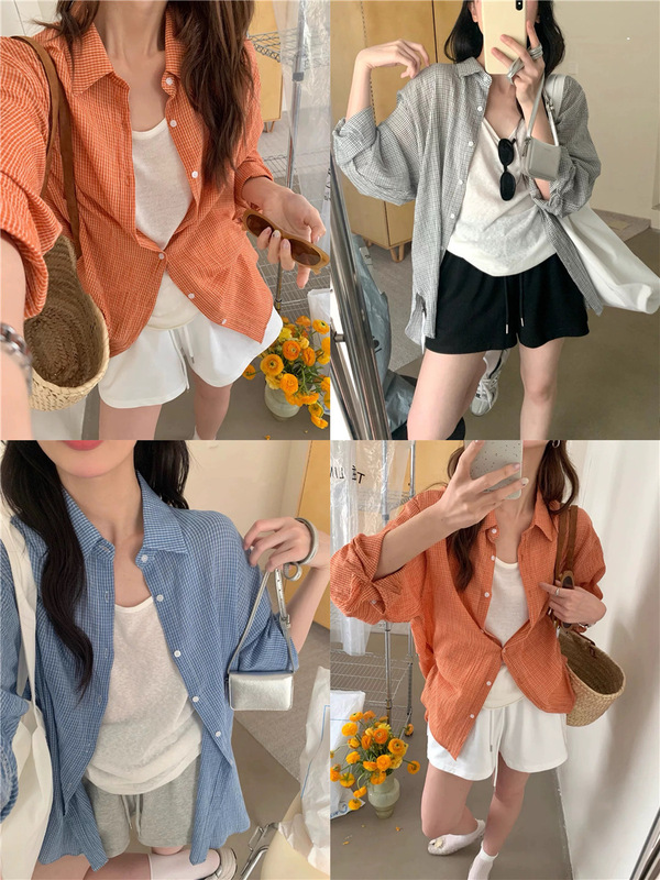 100% Cotton Japanese Style Casual Plaid Shirt for Women, Thin Sun-Protective Loose Jacket Trendy 2025 Summer Autumn
