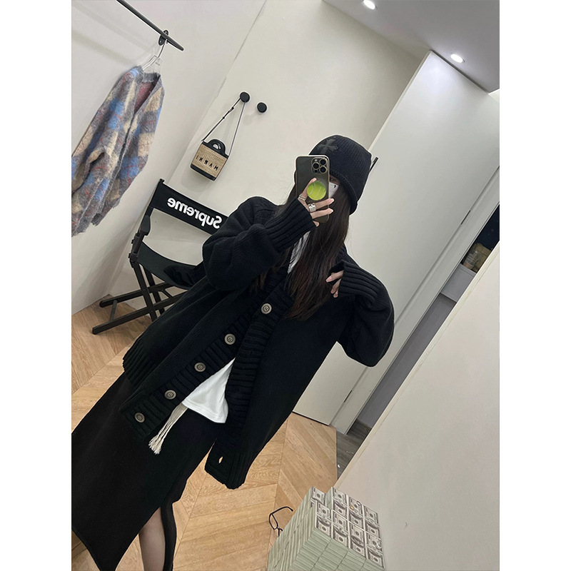 moses魔西秋冬季针织开衫毛衣2025新款黑色高级感慵懒风外套女|undefined
