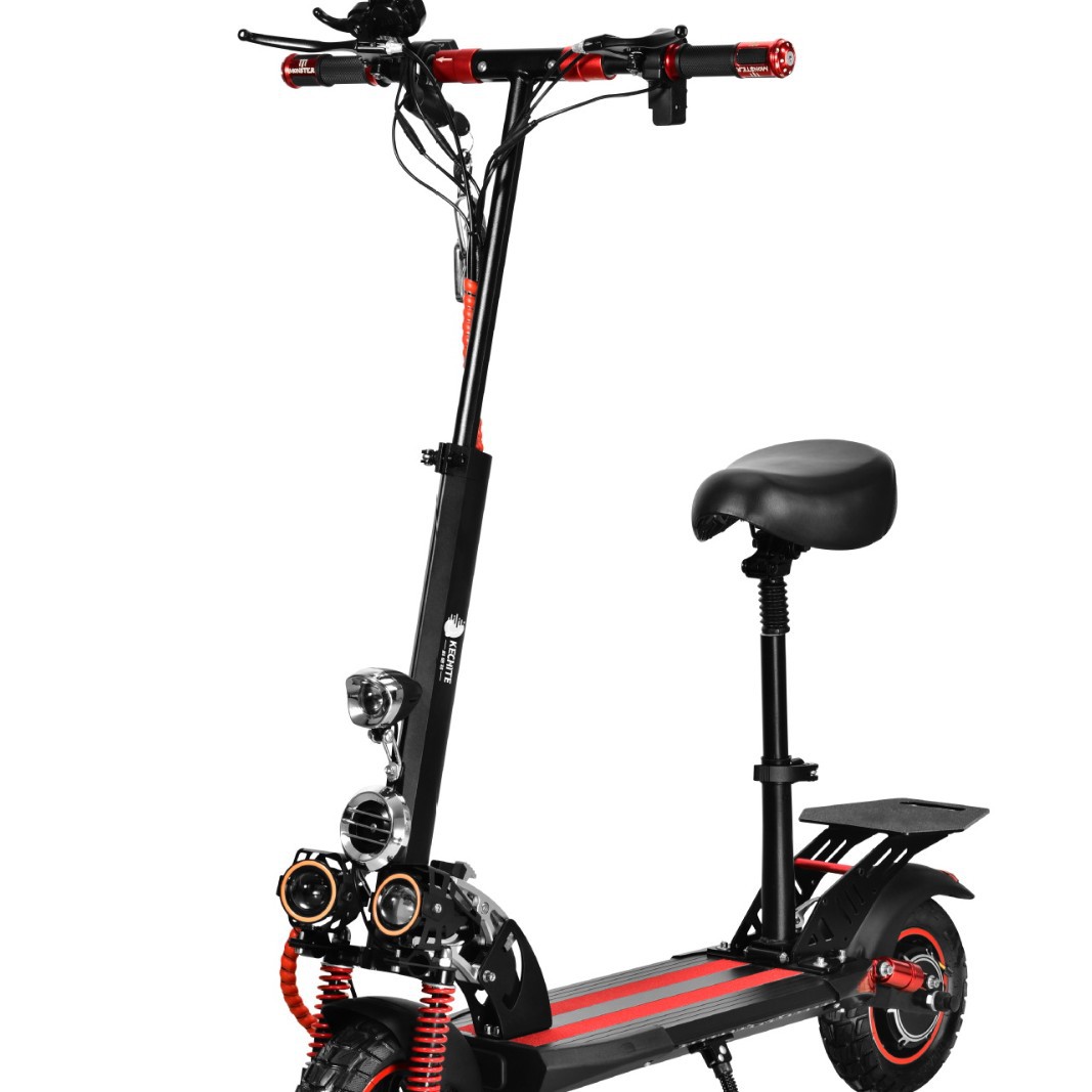 10inch Electric Scooter with Inflatable Tires, Seat, Front and Rear Shock Absorption, Foldable, Two-Wheeled, for Home Use, Adult Commuting