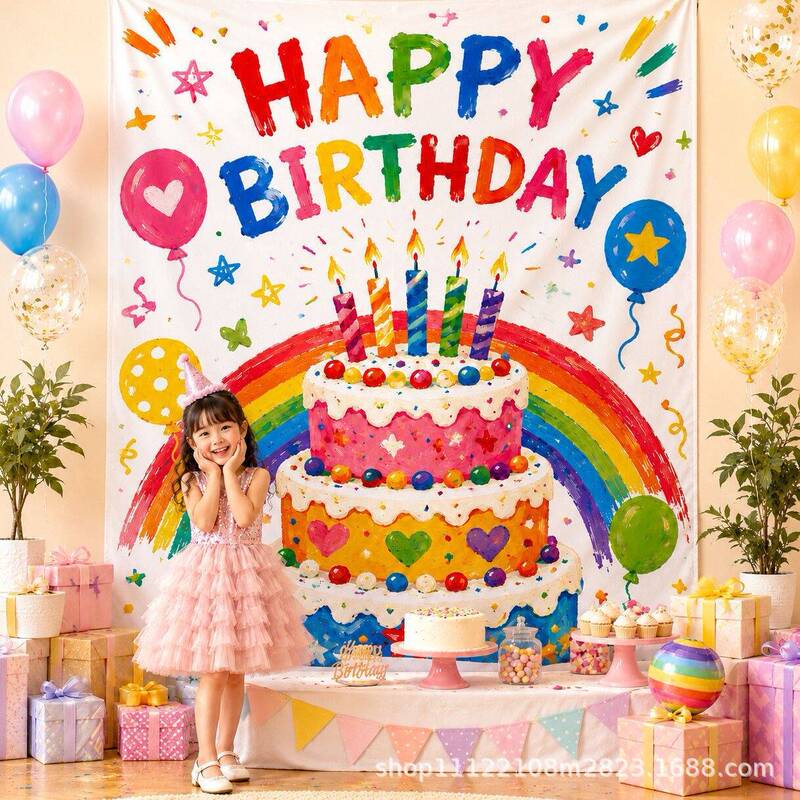 Girl's birthday decoration backdrop cloth, baby children's party ceremony photo prop, cake background cloth Girl's birthday decoration backdrop cloth, baby children's party ceremony photo prop, cake background cloth