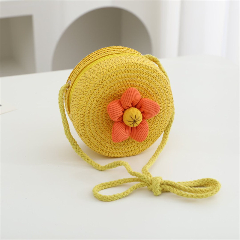 노란색 꽃 원형 가방 직경 12cm