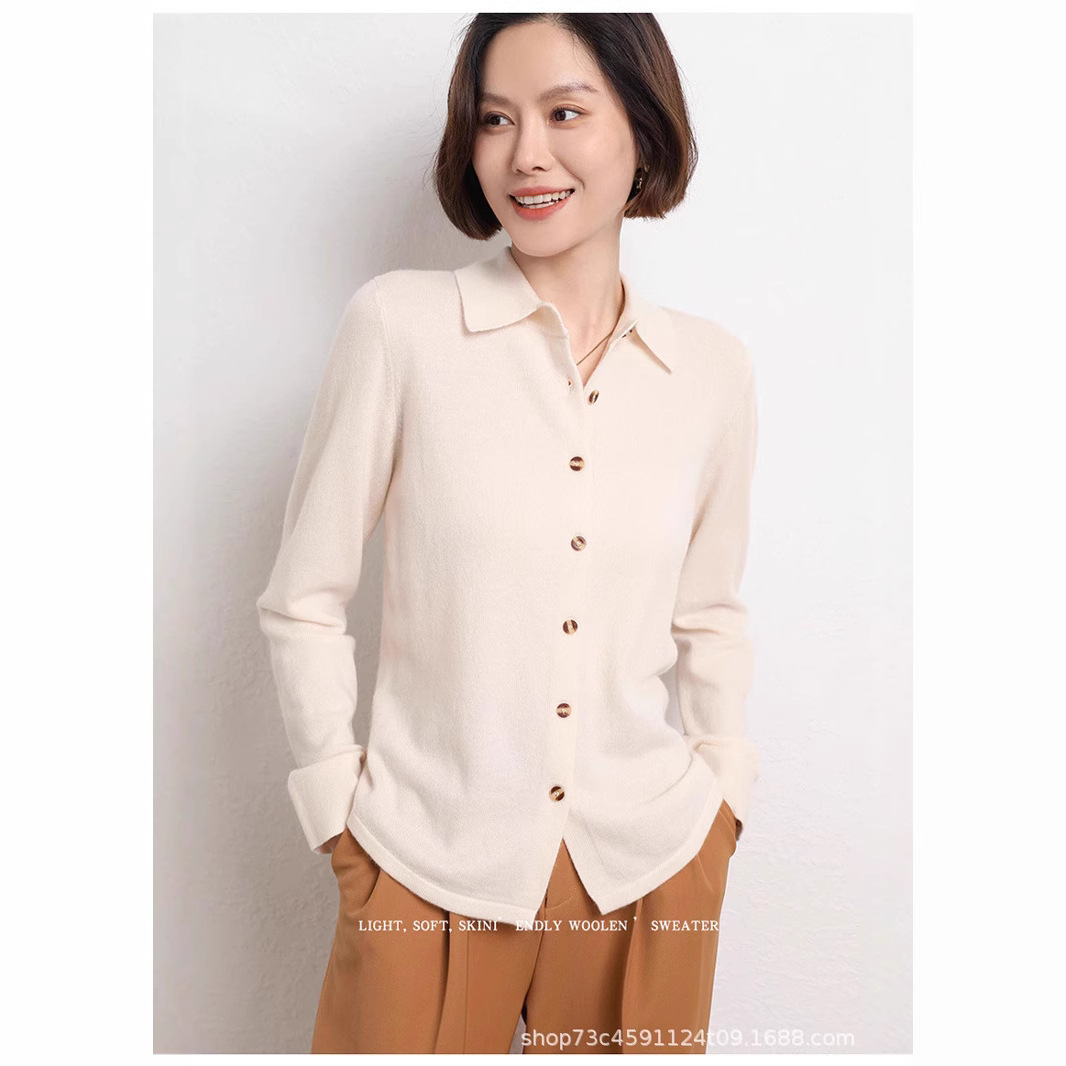 가을과 겨울 폴로 칼라 셔츠 여성용 긴팔 스웨터 카디건 내복 겉옷 스웨터 슬리밍 패션 옷깃 베이스