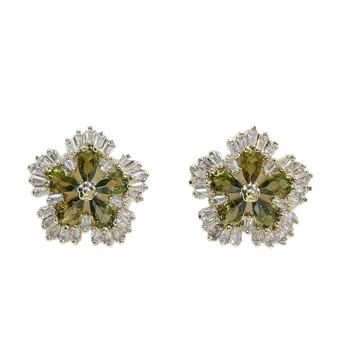 Boucles d'oreilles flocons de neige en zircon vert olive, style forêt, élégantes et polyvalentes, pour jeunes filles._voghion.com