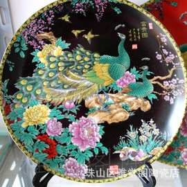 描金花卉陶瓷挂盘家居瓷圆形颜色釉定制景德镇花盆带底座厂家批发