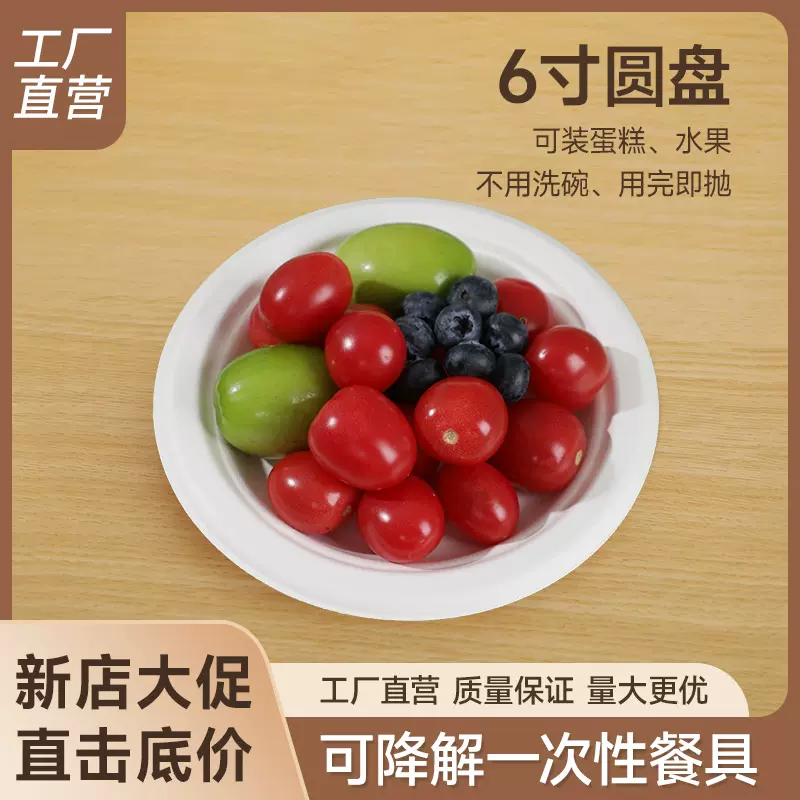 定制一次性餐盘可降解圆盘加厚甘蔗浆食品级野餐烧烤蛋糕盘子环保