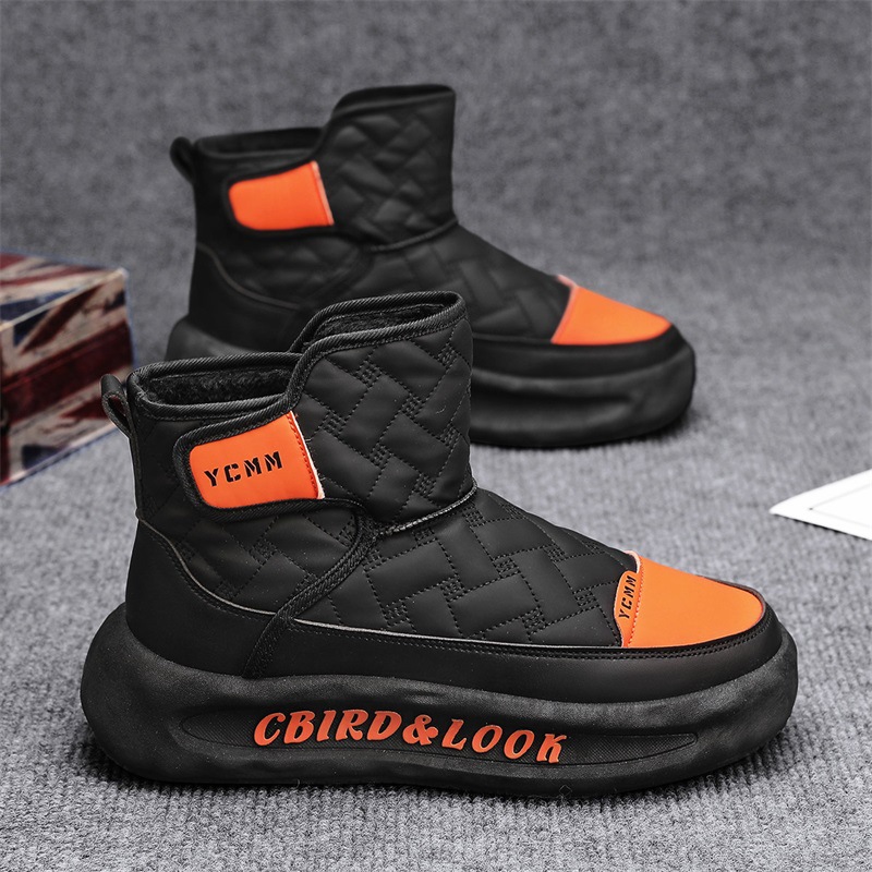 Botas de nieve, zapatos de invierno para hombres, nuevas botas de algodón para hombres con terciopelo grueso a prueba de viento, calentamiento exterior, zapatos casuales de suela alta