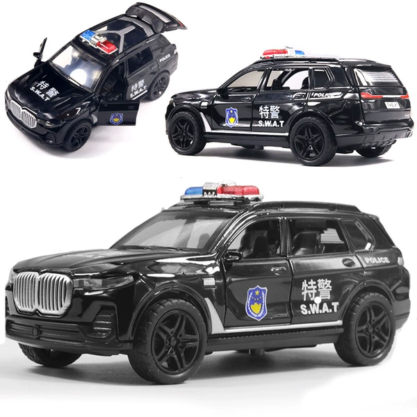 Black police car with light music