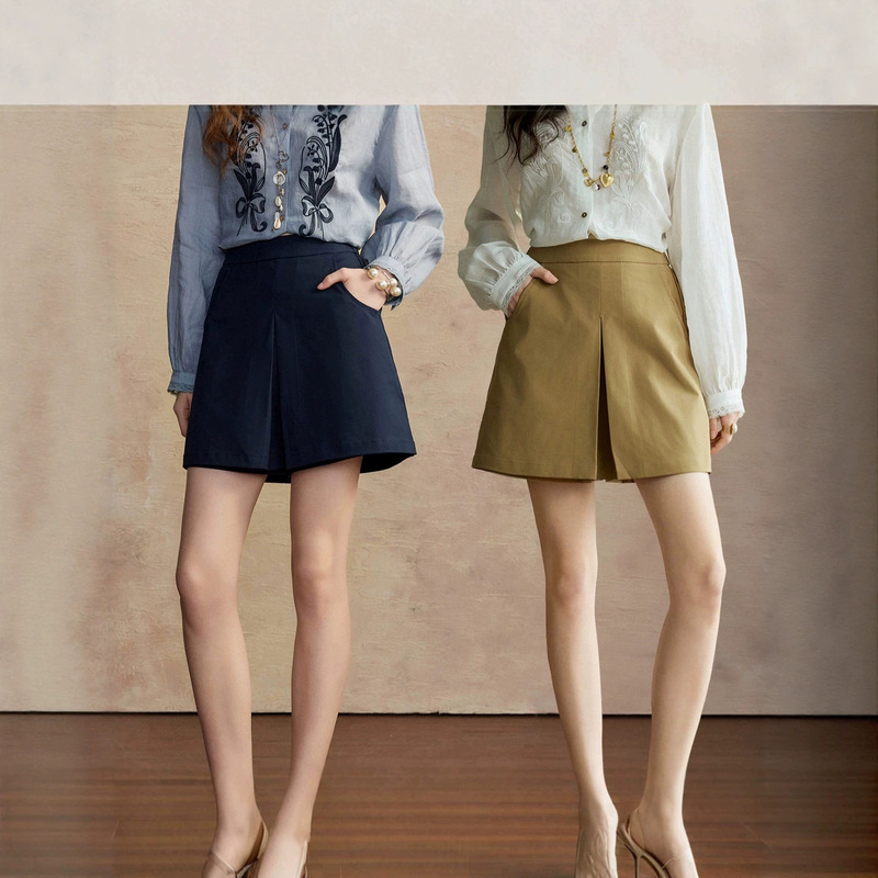 Spring Is Not Too Late【Miu-Style Pleated Skirt Pants】Soft and Wrinkle-Resistant High-Waisted Skirt Pants for Women, Suitable for Commuting, Faux Two-Piece Design