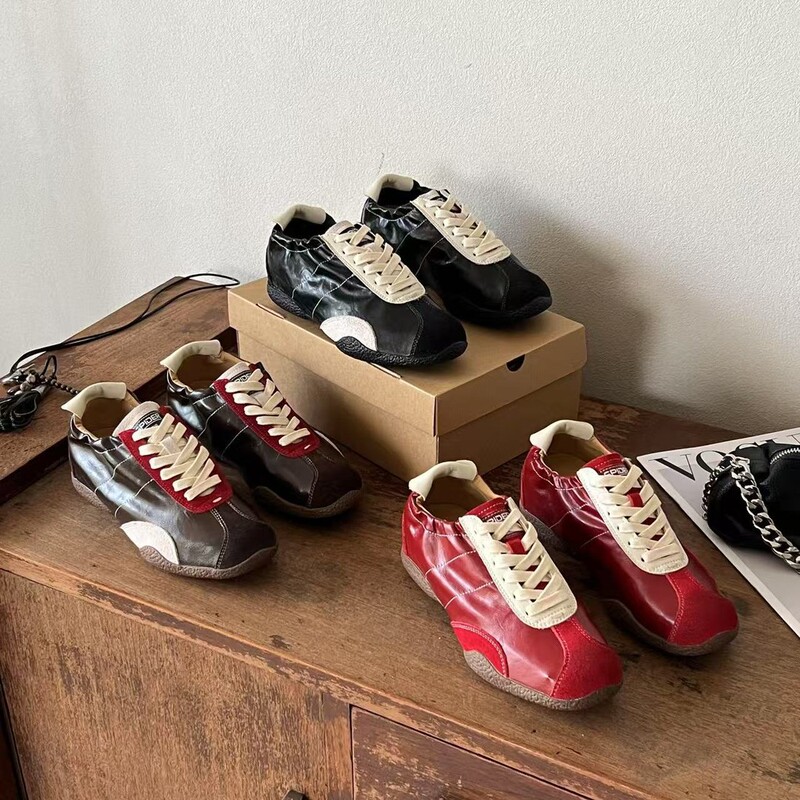 5CM high heel, genuine leather, 2026 new autumn vintage color-blocking lace-up versatile casual sports German training shoes for women 5CM high heel, genuine leather, 2026 new autumn vintage color-blocking lace-up versatile casual sports German training shoes for women