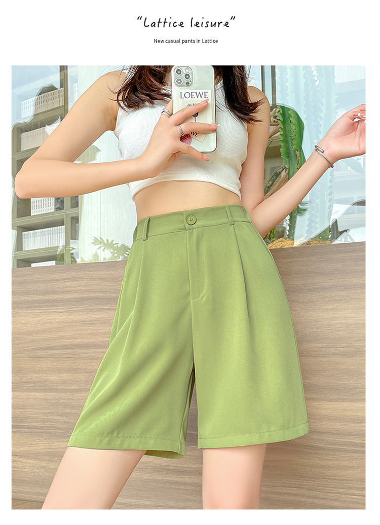 Einfarbige Shorts Mit Knöpfen Für Frauen Täglich Im Einfachen Stil Mit Breiten Bein Hosen display picture 4