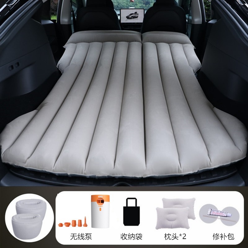 Tesla – Vehicle-mounted inflatable bed for Tesla MODEL - gray-tesla-with-round-white-orange-battery-pump-round-stool