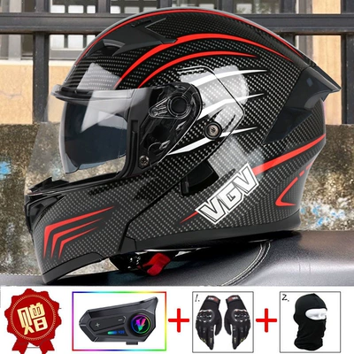 for Autumn and Winter, Suitable | Motosiklet dəbilqələri - m-high-speed-carbon-fiber-pattern-external-bluetooth-comes-with-gloves-headgear-anti-fog-stickers