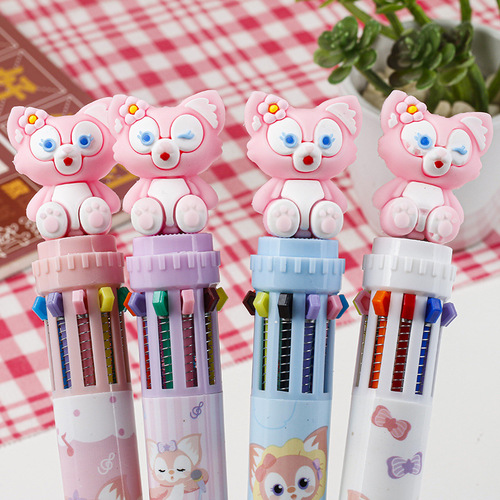 Cartoon cute ten-color pen multi-function push-type 10-color ballpoint pen exam office multi-color signature pen 1