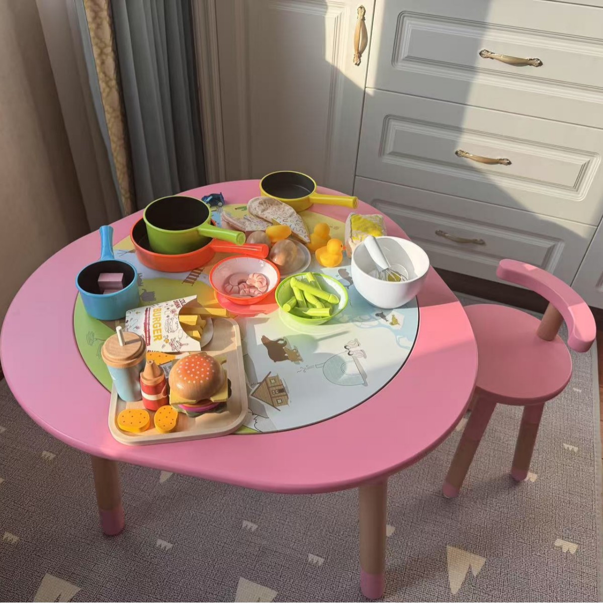 Toy Children's Table and Chair Set Adjustable Table and Chair - Children's Building Block Game Learning Table Scandinavian Style