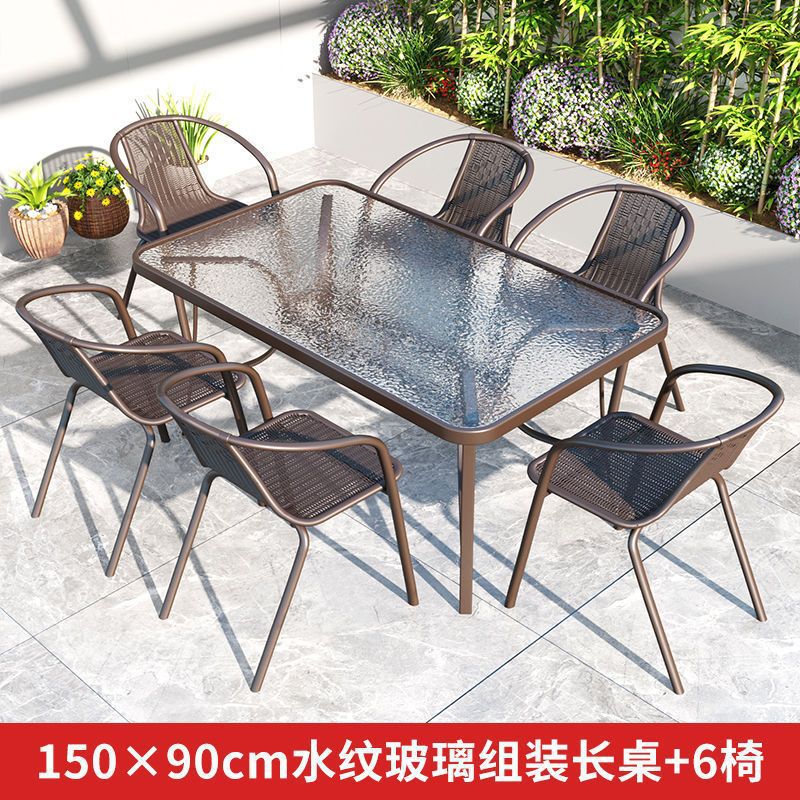 150 water pattern long table + 6 chairs