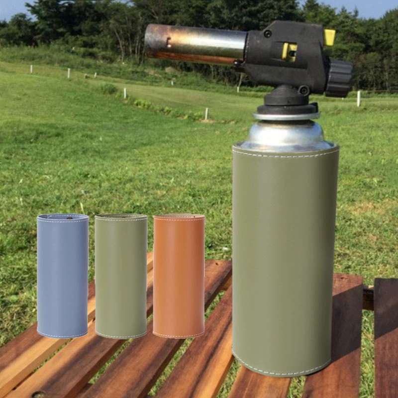 Креативный открытый плоский газовый баллон кожаный чехол для кемпинга картридж плита газовый баллон чехол бытовой длинный газовый баллон кожаный чехол