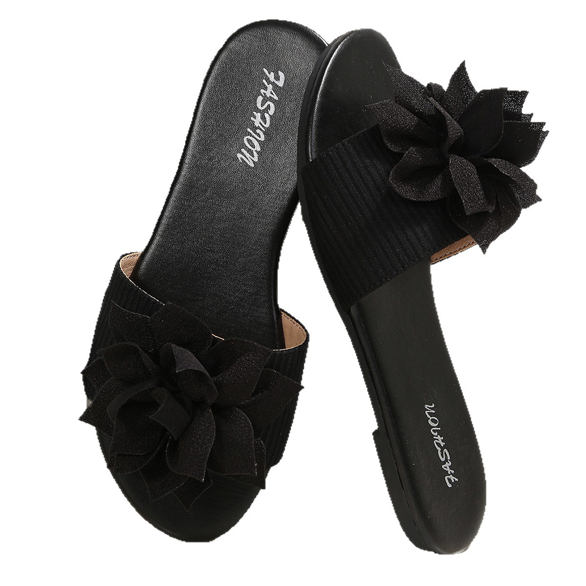 Sandalias Planas con Punta Redonda para Mujer en Tejido y Plástico, Con Hebilla, para Uso Diario image 5