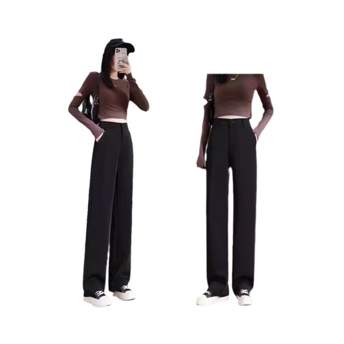 Elastic Women's Spring and Autumn High-Waisted Slimming Sheer Straight Leg Casual Floor-Length Wide Leg Pants
