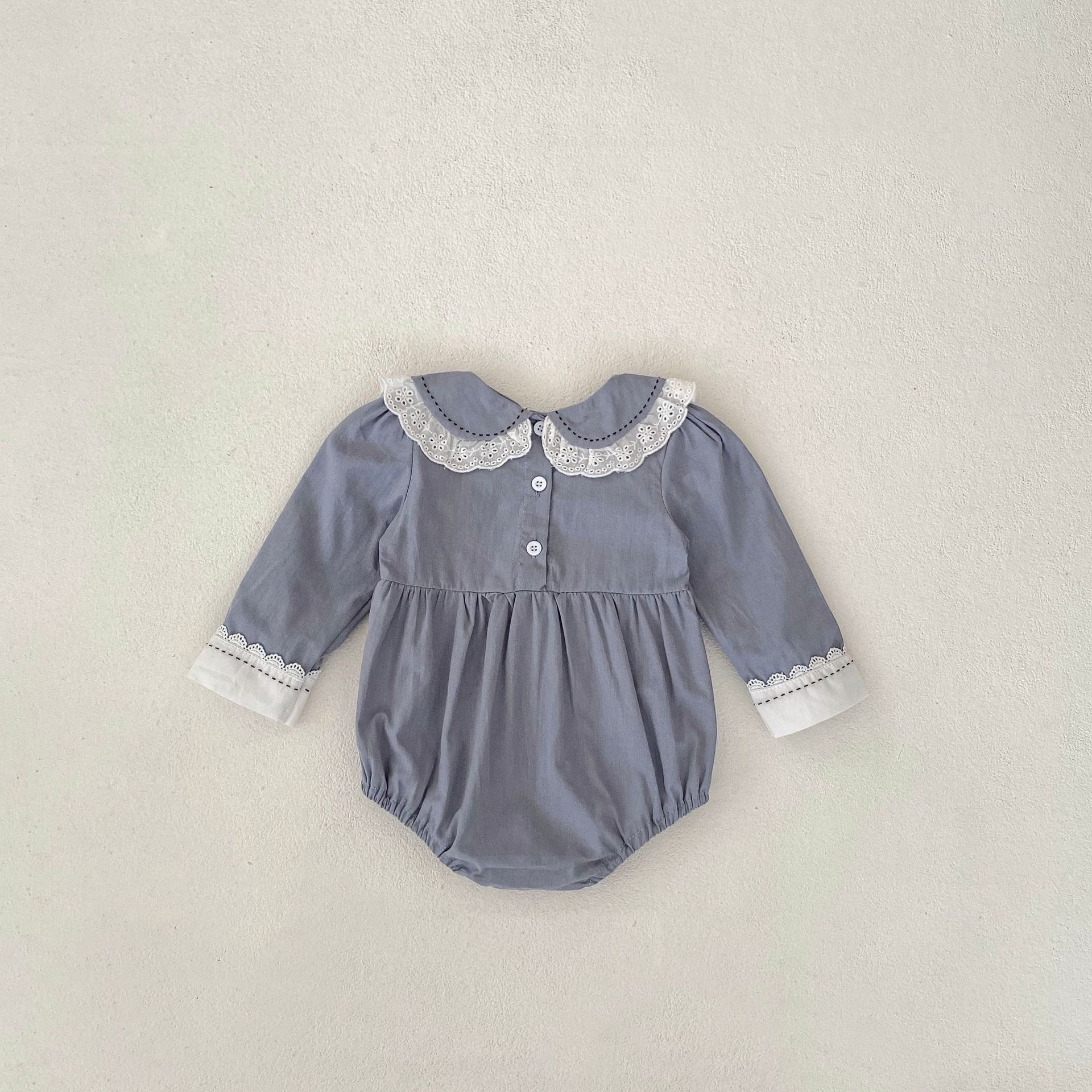 INS 2024 Herbst Baumwolle Klasse A Schwestern Mädchen Baby Spitze Puppe Hals Langarm Furz Gewickelt Romper + Rock_voghion.com