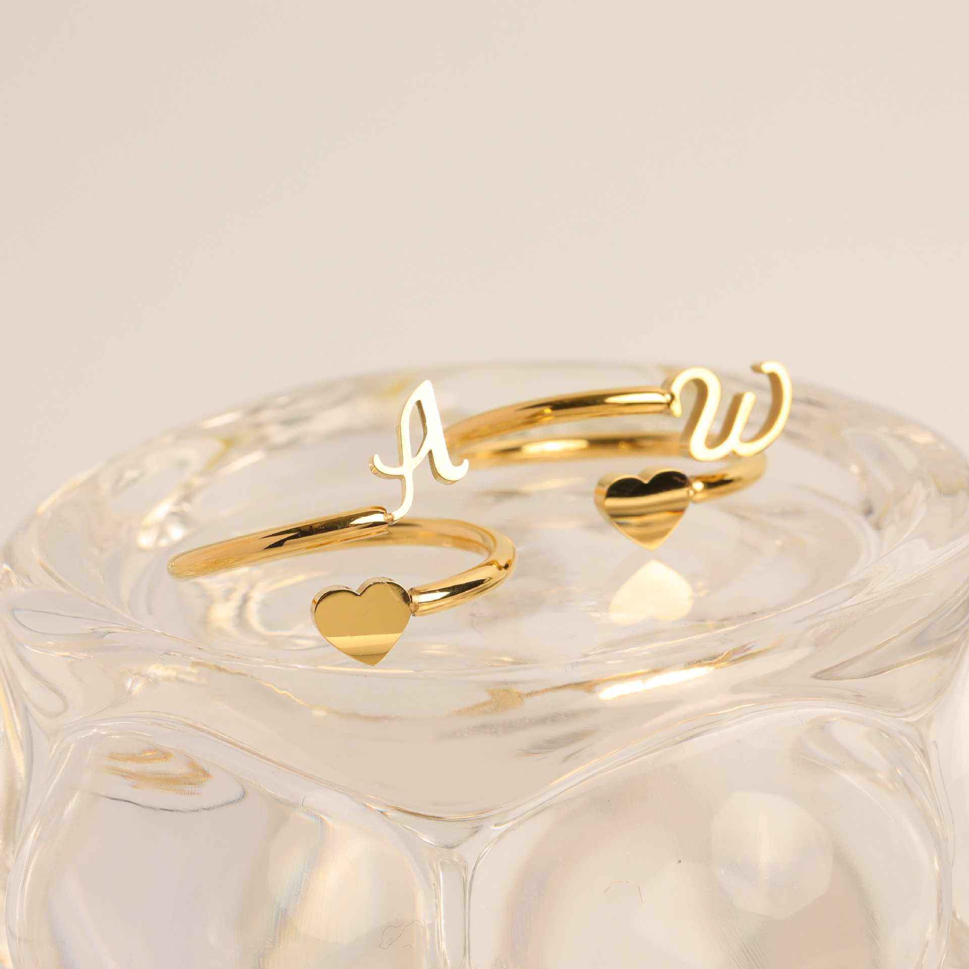 Adjustable Ring Size Daily Occasion Wholesale Jewelry Fashion Letter 304 Stainless Steel Gold Plated Plating Stainless Steel Rings