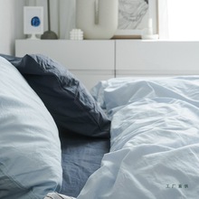 水洗棉棉质棉质被套ins撞色蓝色系床品床上四件套四季款